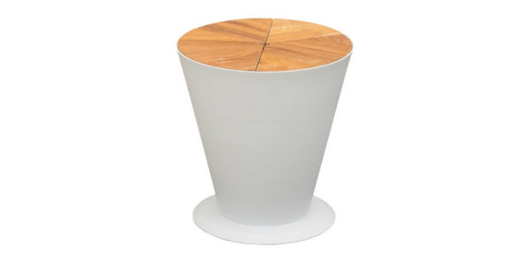 Icoo Side Table/Ice Bucket Teak Top White