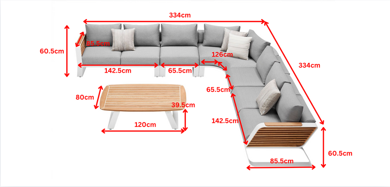 Wing 8 Seat Corner Sofa Grey